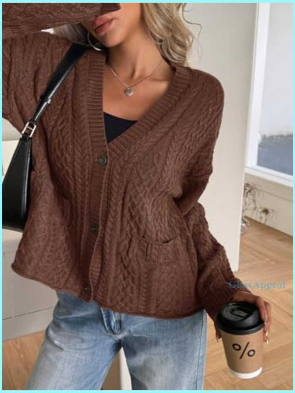 Oversized Cable Knit Cardigan Sweater Coat Long Sleeve Button Front Fall - Picture 3 of 6